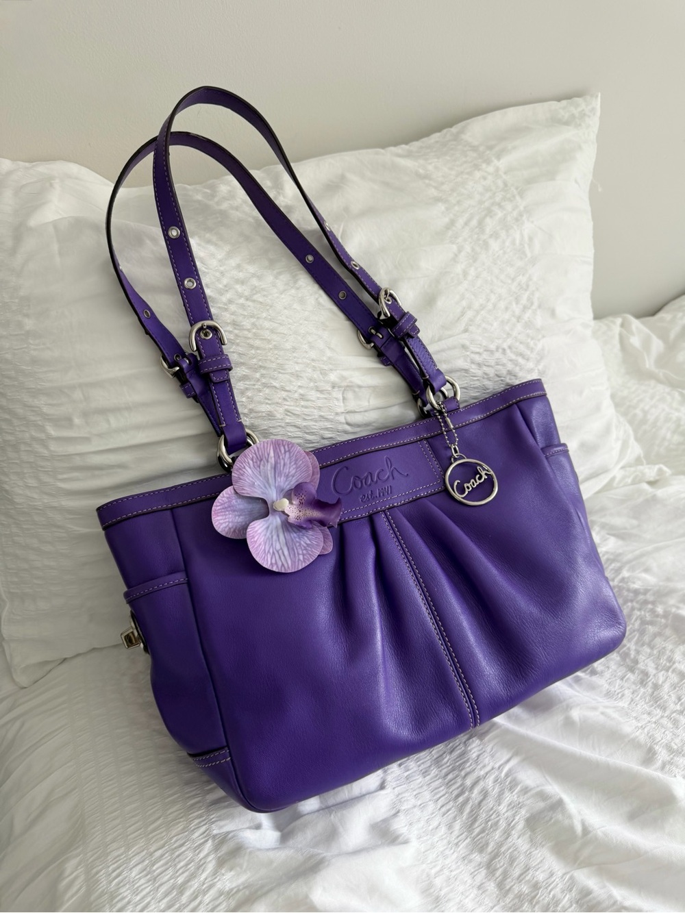 Vintage Coach Purple Leather  Gallery Tote Bag